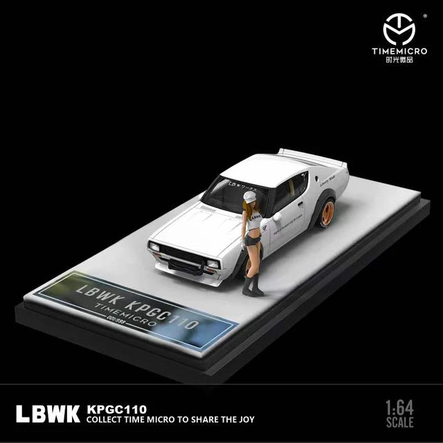 Time Micro 1/64 LBWK Nissan Skyline KPGC110 + Figurine - White