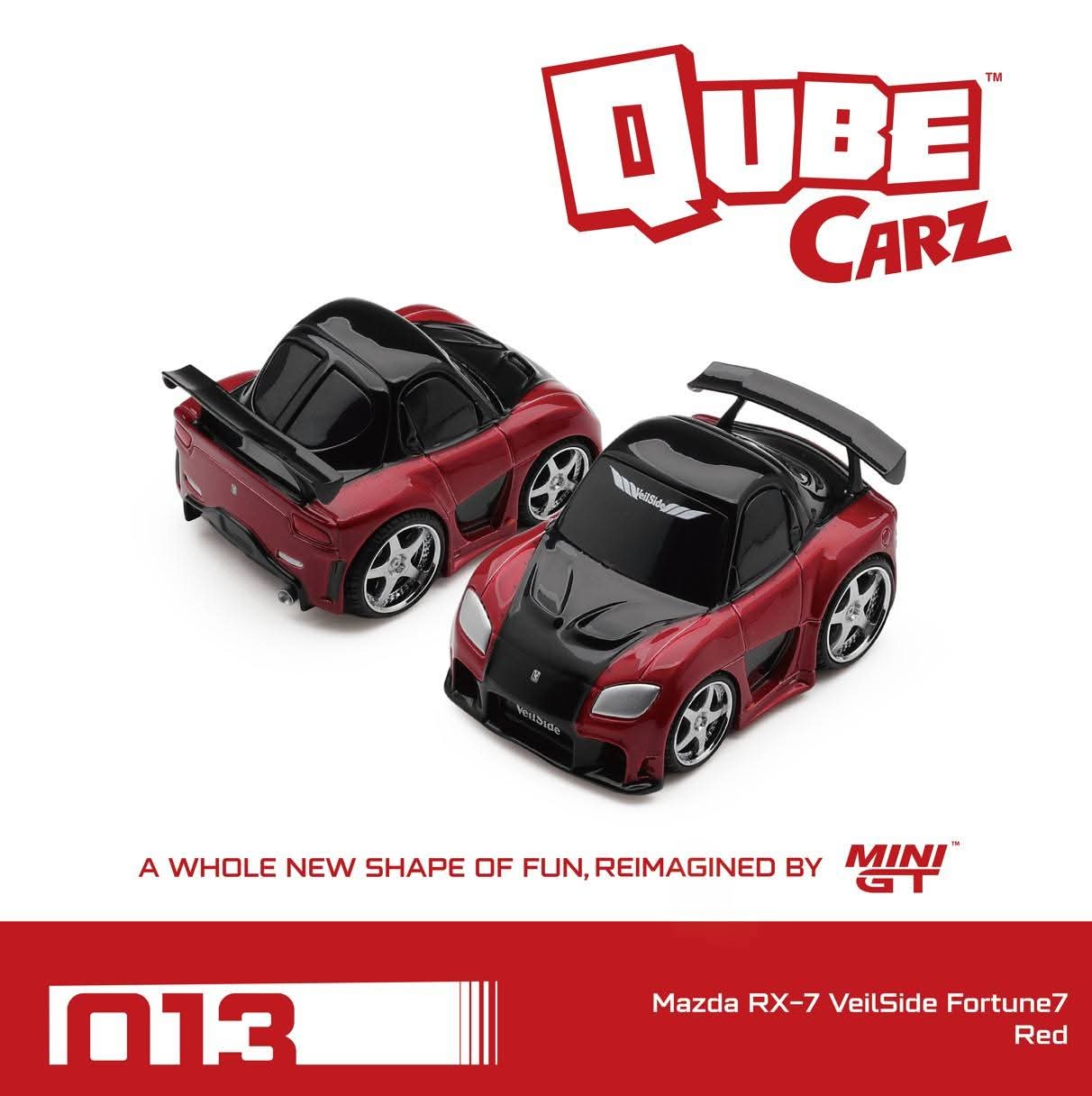 Mini GT 1/64 Qube Carz Veilside Mazda RX7 - Dark Red/Black
