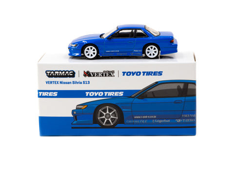 Tarmac Works 1/64 VERTEX Nissan Silvia S13 - Blue Metallic Toyo Tires