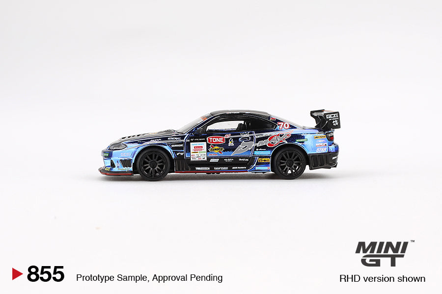 Mini GT 1/64 Nissan Silvia (S15) D-MAX #70 (#855) - D MAX Racing 2023 D1 Grand Prix (JAPAN EXCLUSIVE)