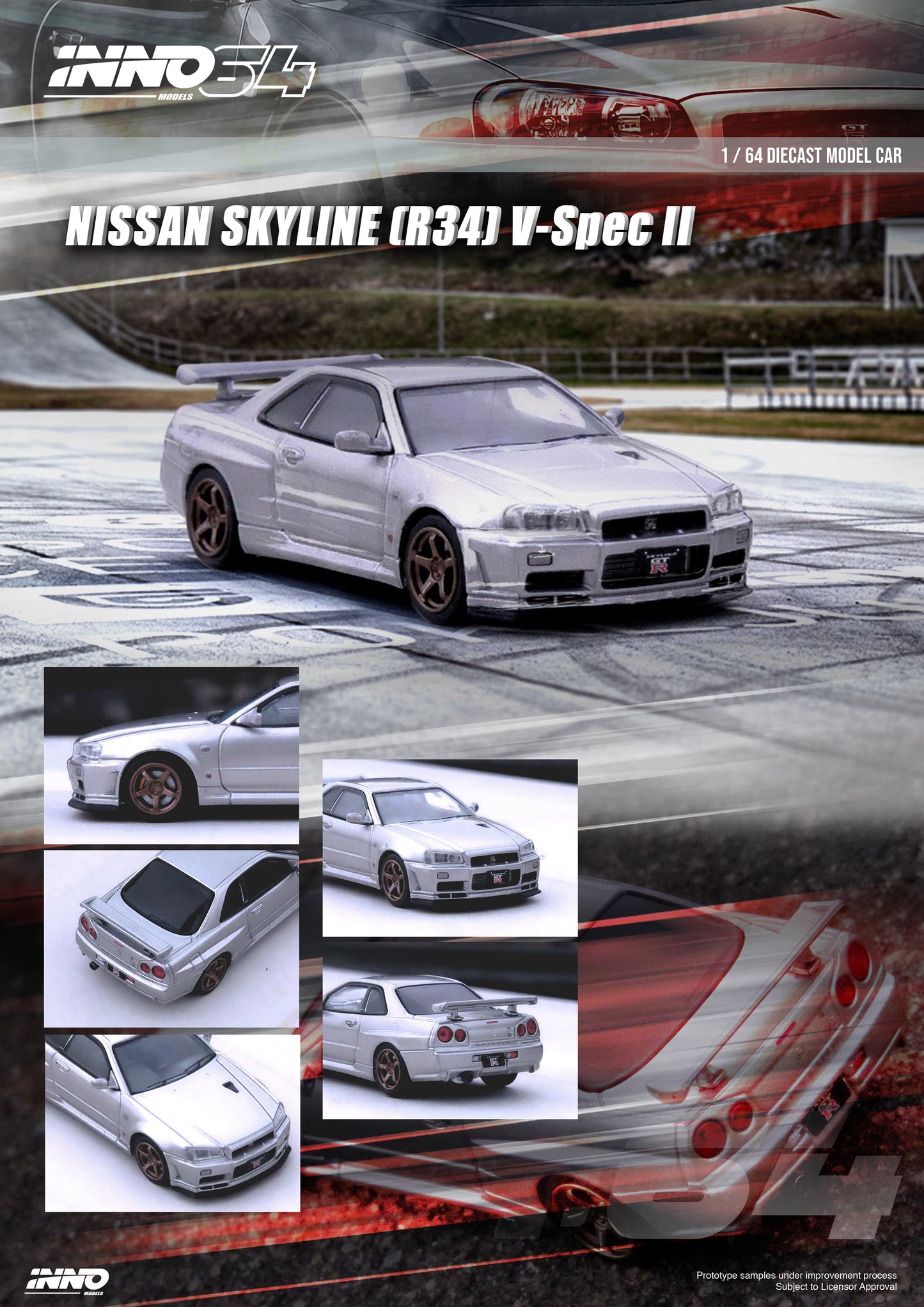 Inno64 1/64 Nissan Skyline GTR (R34) V-Spec II - Silver