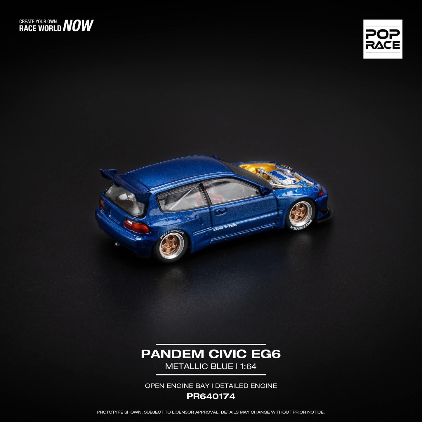 Pop Race 1/64 Pandem Honda Civic EG6 - Metallic Blue