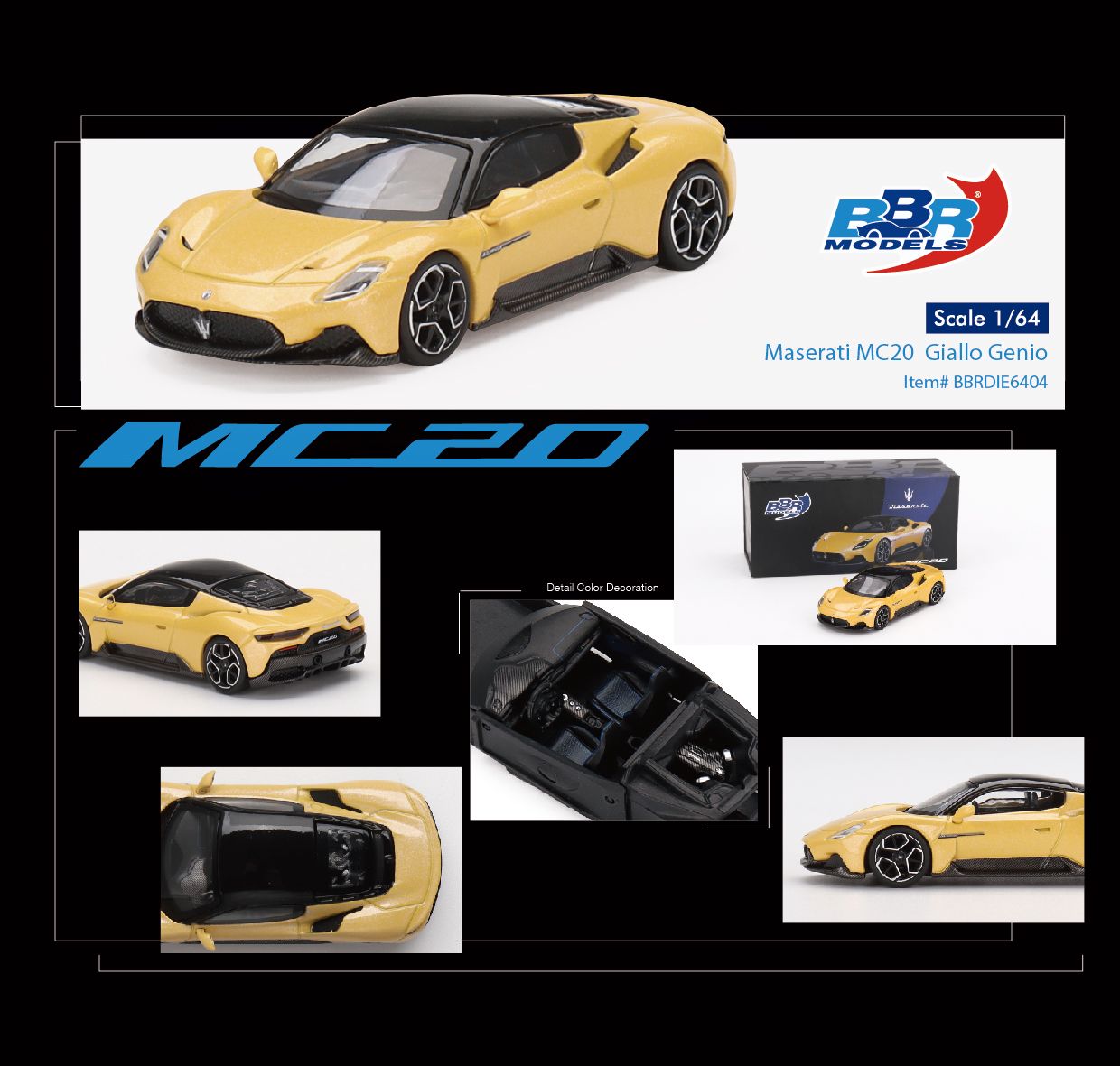 BBR 1/64 Maserati MC20 - Giallo Genio (Yellow)