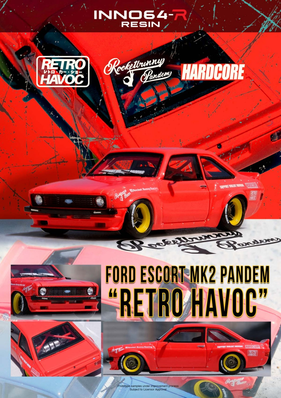 ⚠️ PRE ORDER ⚠️ Resin64 1/64 Pandem Ford Escort MK2 Retro Havoc - Red