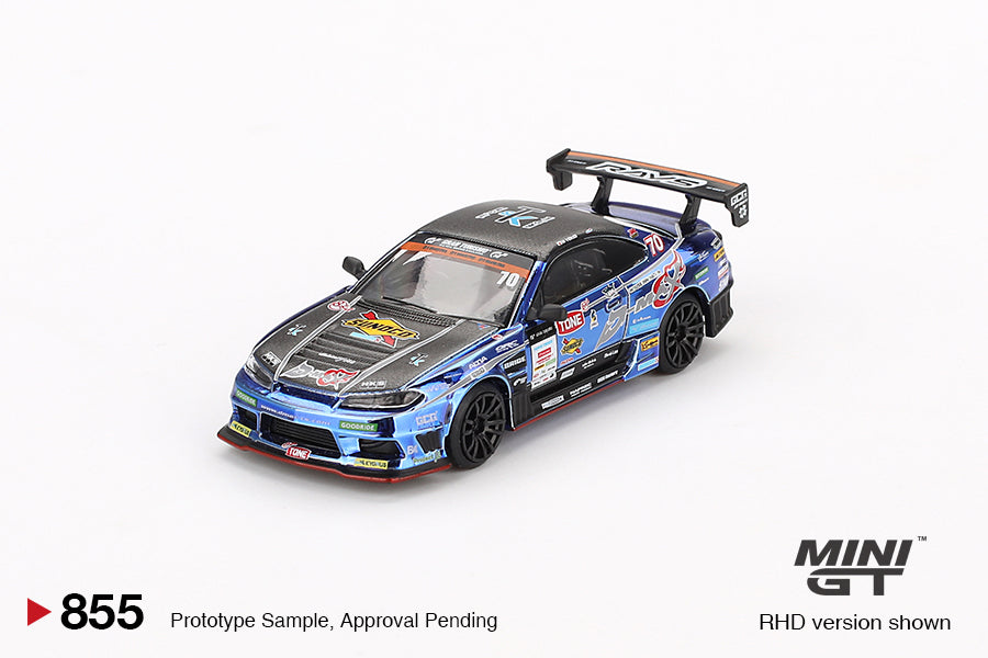 Mini GT 1/64 Nissan Silvia (S15) D-MAX #70 (#855) - D MAX Racing 2023 D1 Grand Prix (JAPAN EXCLUSIVE)