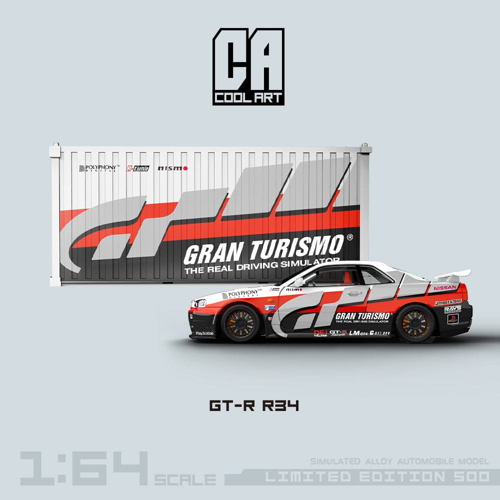 Cool Art 1/64 Nissan Skyline GT-R (R34) + Metal Container - Gran Turismo Pace Car