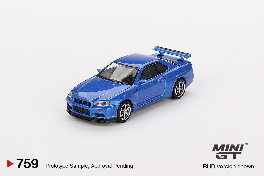 Mini GT 1/64 Nissan Skyline GT-R (R34) V-Spec (#759) - Bayside Blue