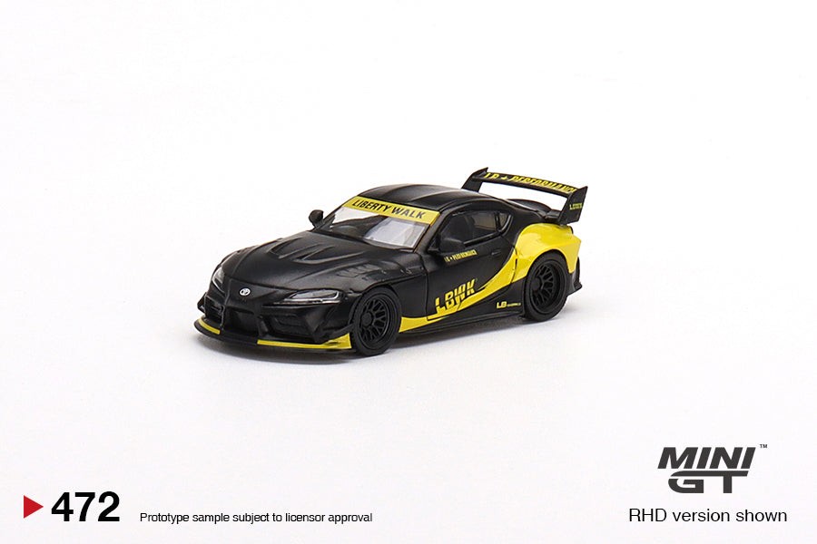 Mini GT 1/64 Toyota GR Supra LB-Works (#472) - Matte Black/Yellow