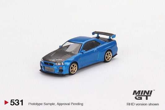 Mini GT 1/64 Top Secret Nissan Skyline GT-R R34 (#531) - Bayside Blue
