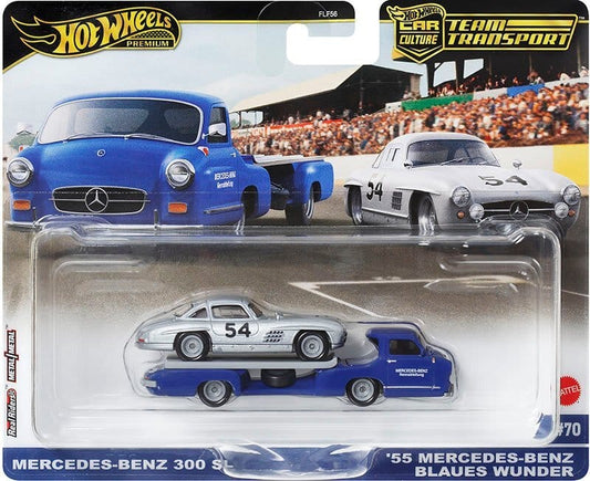 Hot Wheels Premium 1/64 Mercedes-Benz 300SL + '55 Mercedes-Benz Blaues Wunder Team Transport