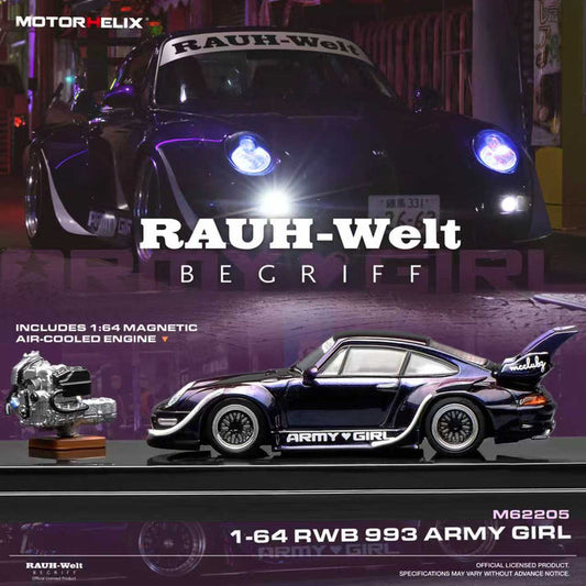 Motorhelix 1/64 RWB 993 "Army Girl" + Engine Display - Purple
