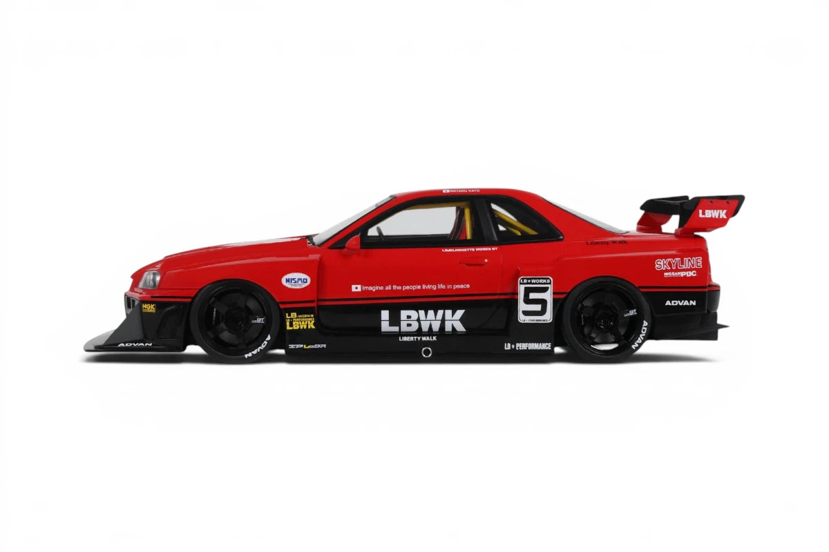 ⚠️ PRE ORDER ⚠️ GT Spirit 1/18 LBWK Nissan Skyline ER34 Super Silhouette - #5 Red/Black