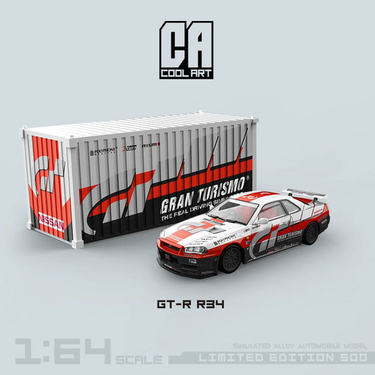 Cool Art 1/64 Nissan Skyline GT-R (R34) + Metal Container - Gran Turismo Pace Car