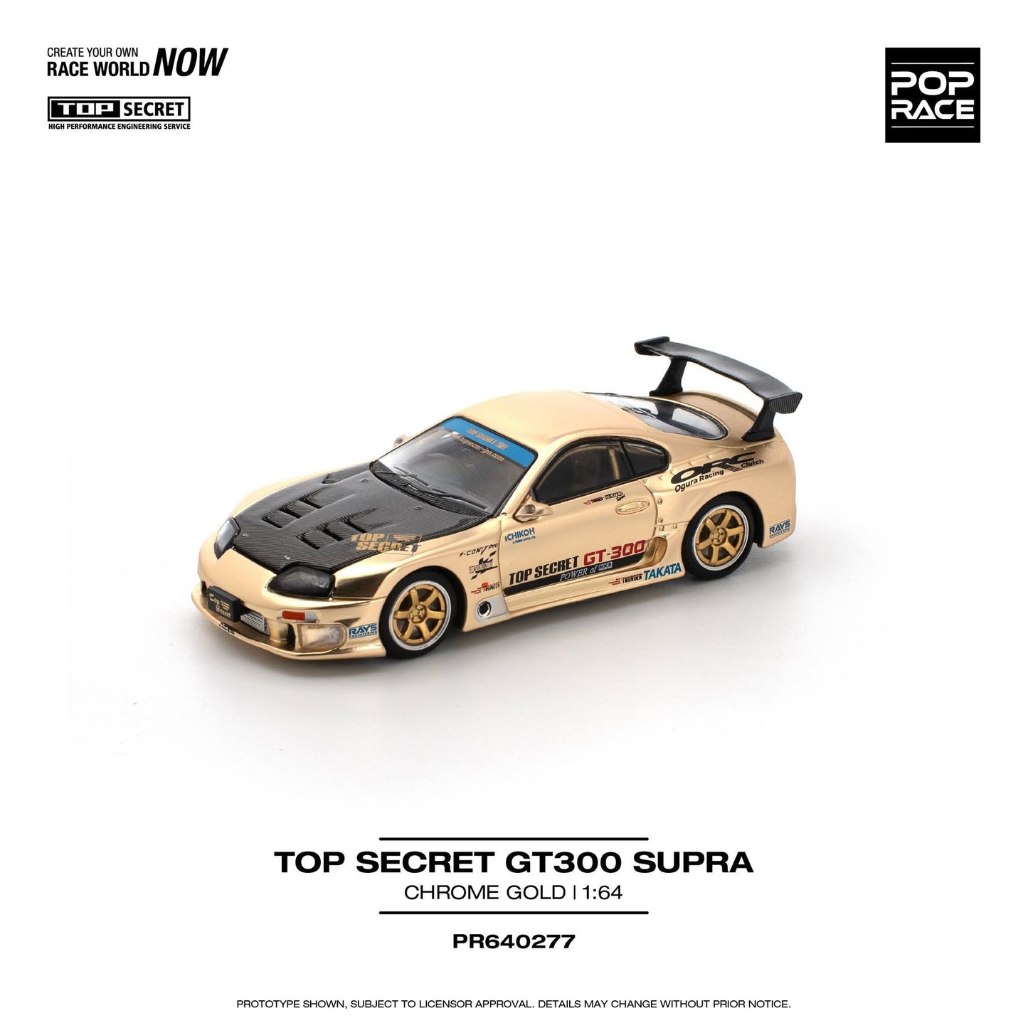 Pop Race 1/64 Top Secret Toyota GT300 Supra - Chrome Gold
