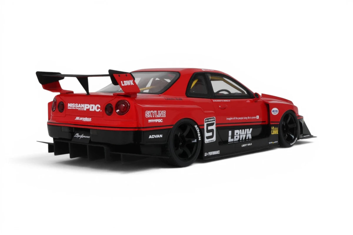 ⚠️ PRE ORDER ⚠️ GT Spirit 1/18 LBWK Nissan Skyline ER34 Super Silhouette - #5 Red/Black