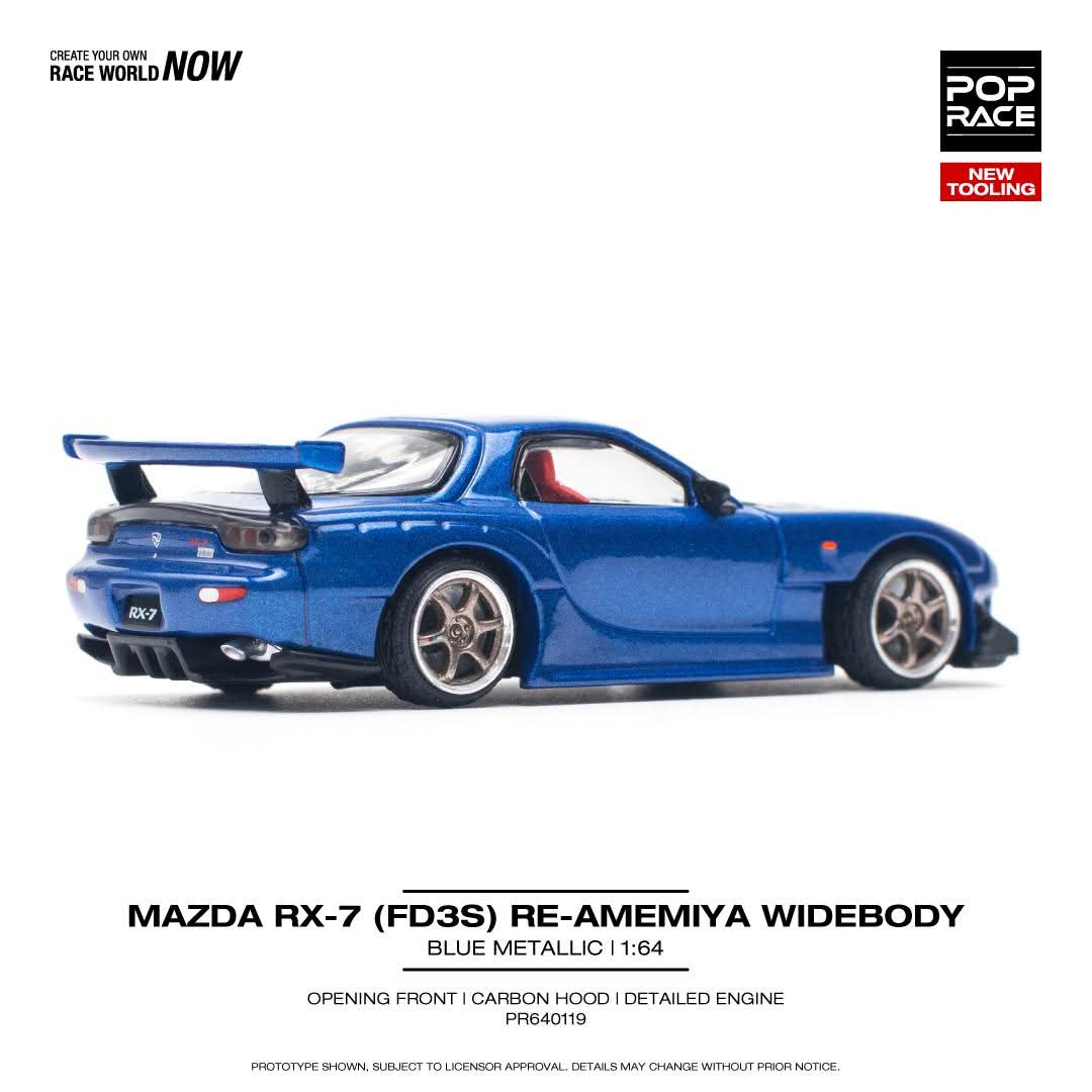 Pop Race 1/64 Mazda RX7 Widebody - Blue/Carbon