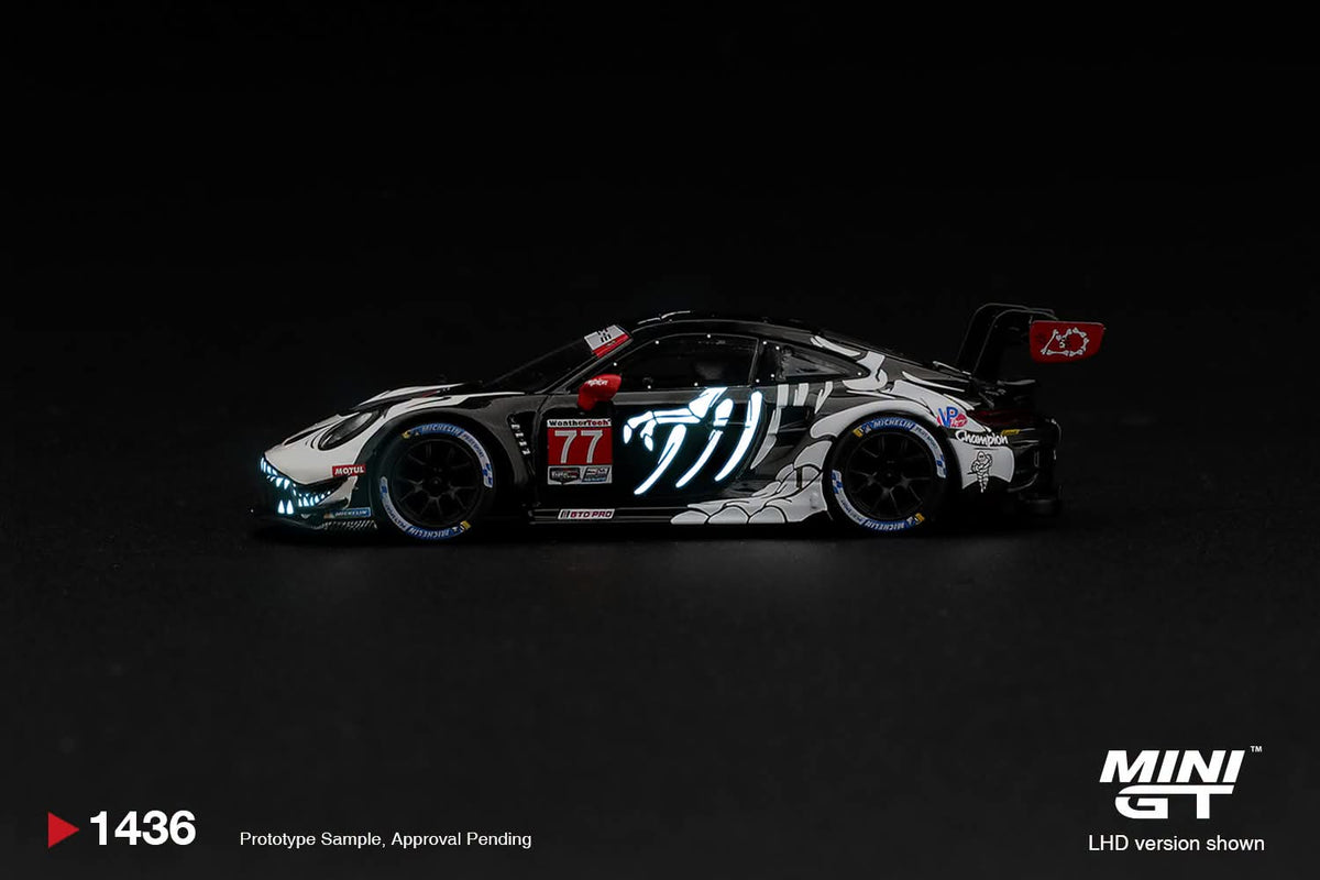 ⚠️ PRE ORDER ⚠️ Mini GT 1/64 Porsche 911 GT3R (#1436) - AO Racing Petit Le Mans 2026 "Glow In Dark Rexy"