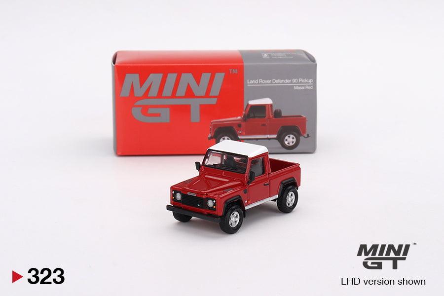 Mini GT 1/64 Land Rover Defender 90 Pick-Up (#323) - Masai Red