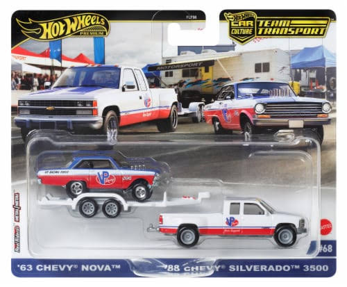 Hot Wheels Premium 1/64 '63 Chevy Nova + '88 Chevy Silverado 3500 Team Transport