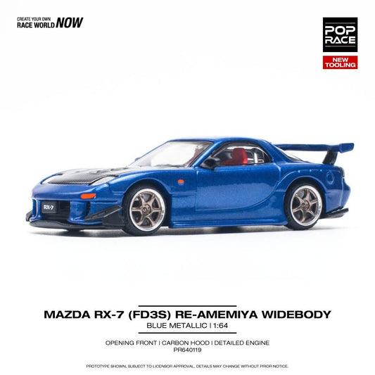 Pop Race 1/64 Mazda RX7 Widebody - Blue/Carbon