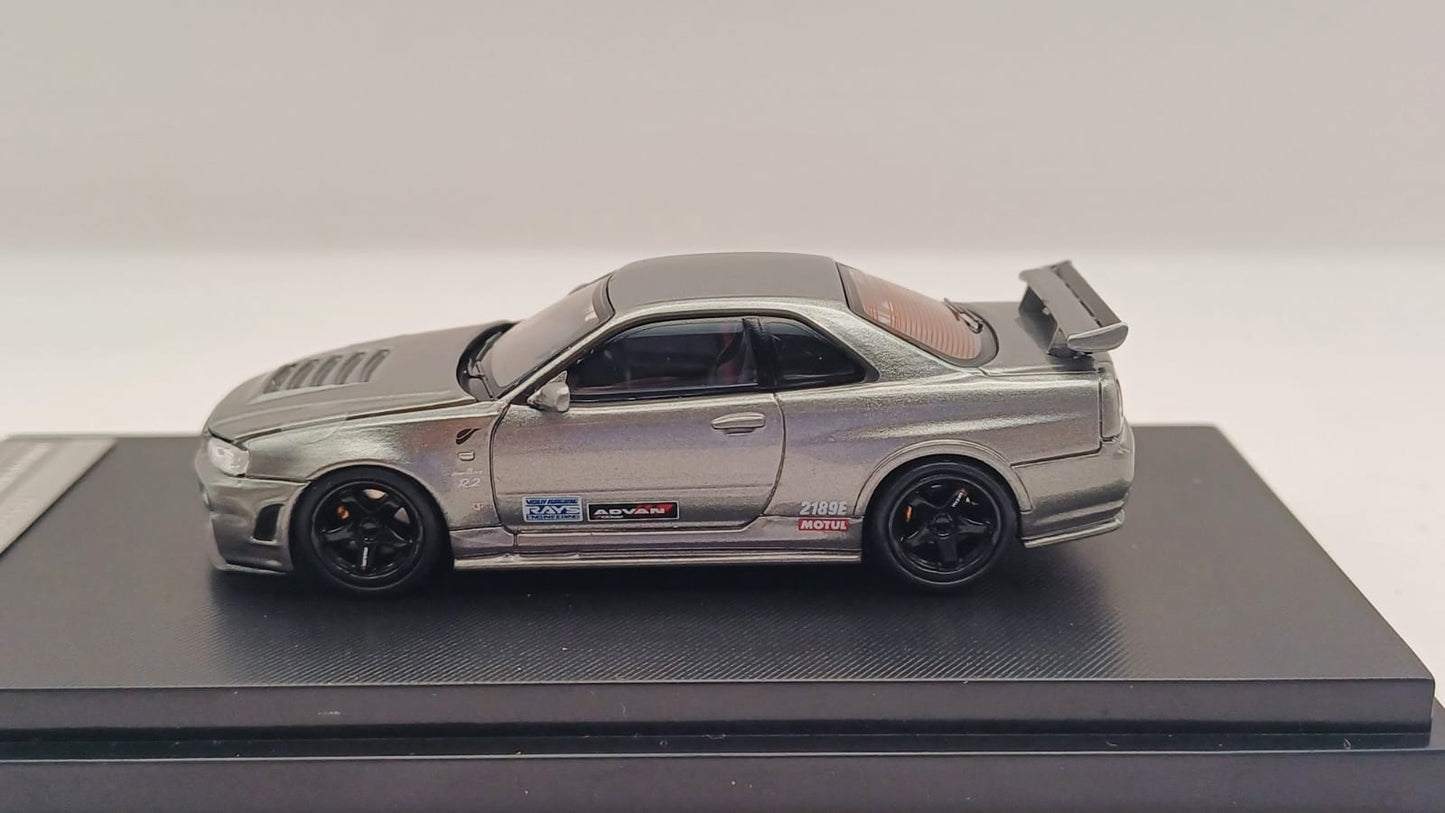 Motor Helix 1/64 Nissan Skyline GT-R (R34) Nismo CRS Version - Gun Metal With Livery