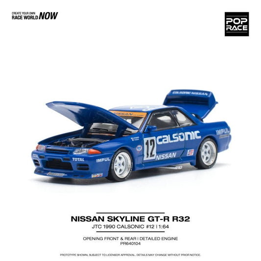Pop Race 1/64 Nissan Skyline GT-R (R32)- JTCC 1990 Calsonic Livery
