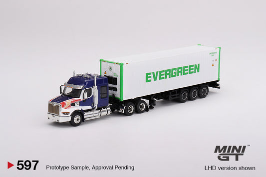 Mini GT 1/64 Western Star 49X & 40' Reefer Conatainer (#597) - Evergreen