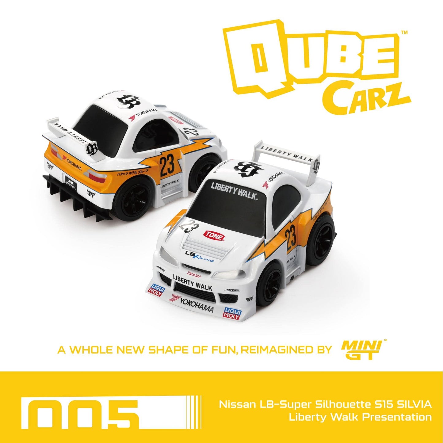 Mini GT 1/64 Qube Carz Nissan LB-Super Silhouette S15 Silvia (#005) - Liberty Walk Presentation Livery