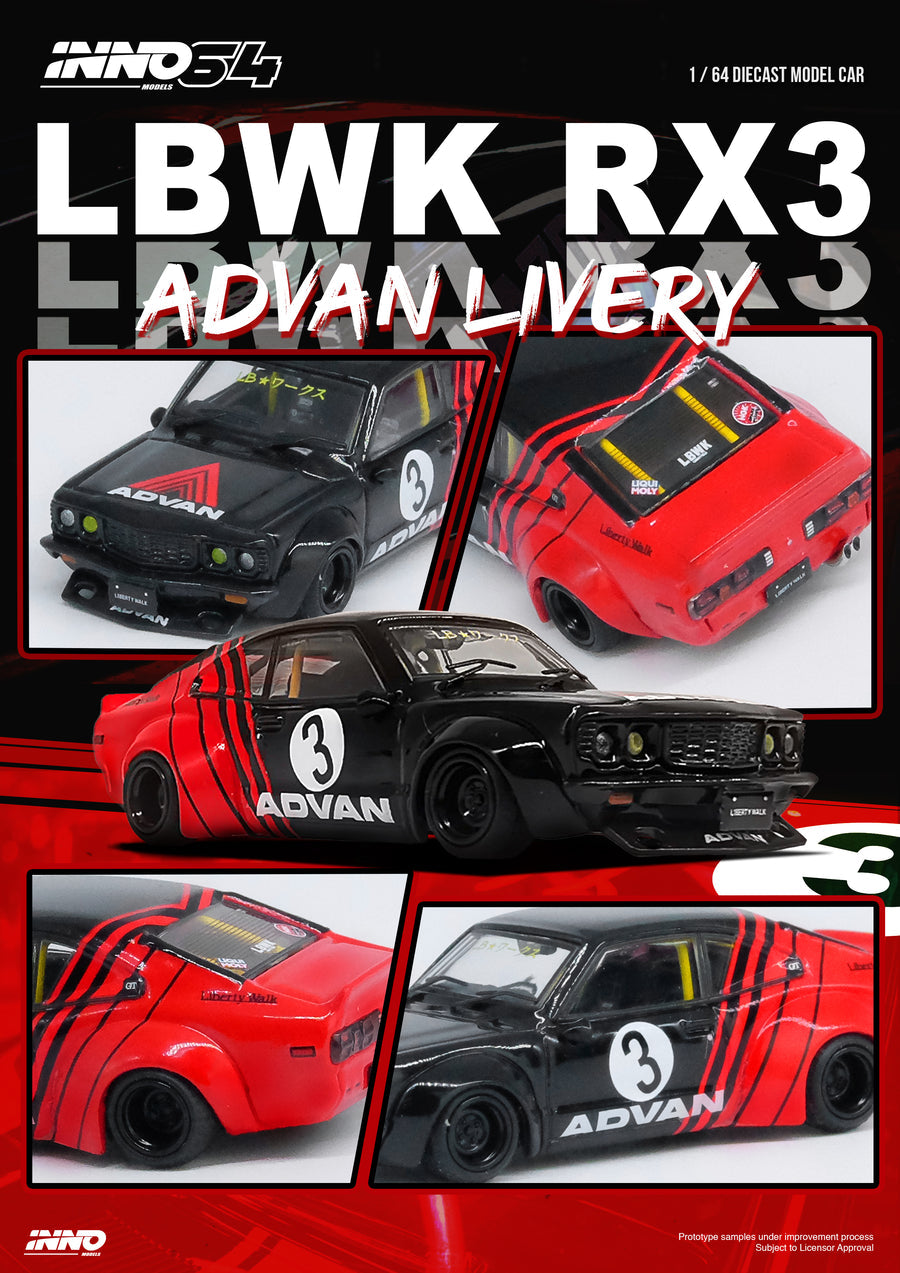 Inno64 1/64 LBWK Mazda RX3 Savanna - Advan Livery