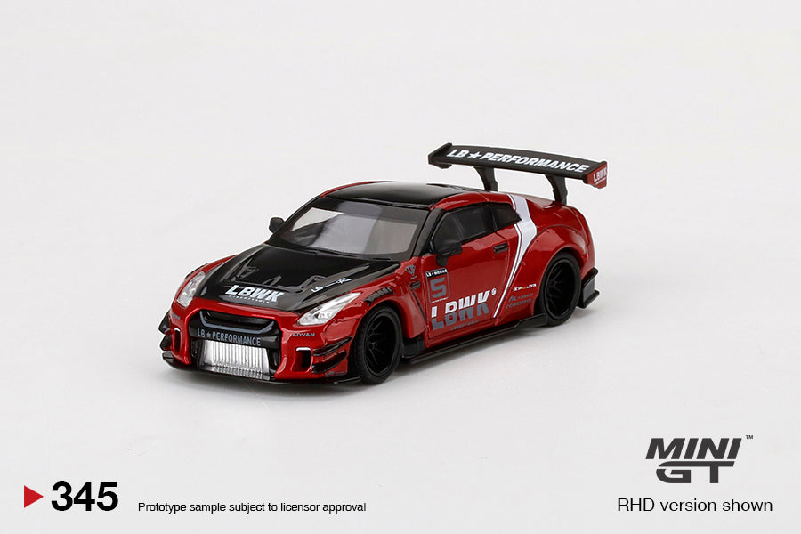 Mini GT 1/64 LB★WORKS Nissan GT-R R35 Type 2, Rear Wing ver 3 2.0 - Red (#345)