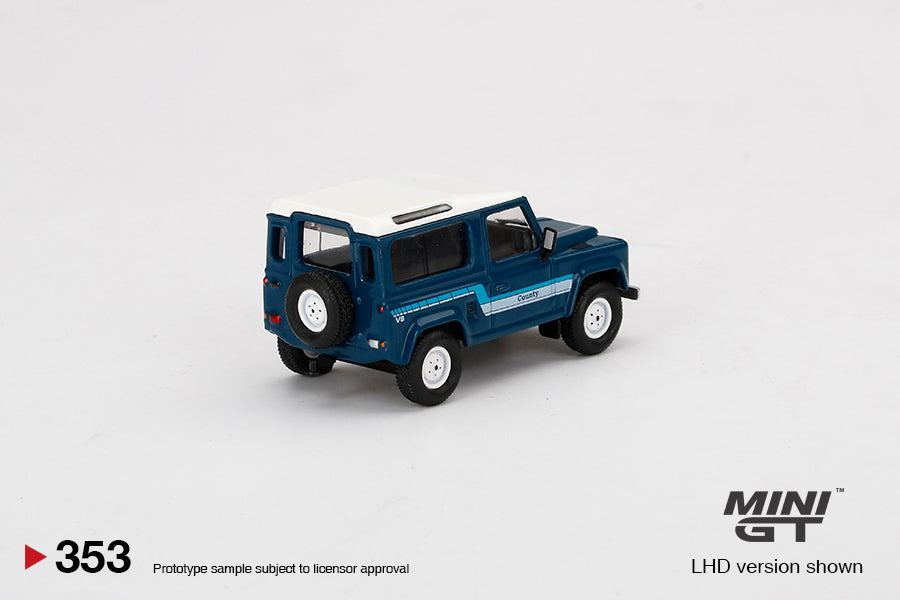 Mini GT 1/64 Land Rover Defender 90 Country Wagon (#353) - Stratos Blue