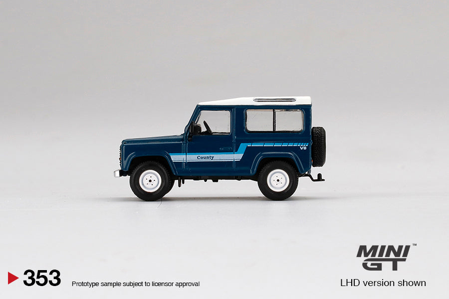 Mini GT 1/64 Land Rover Defender 90 Country Wagon (#353) - Stratos Blue